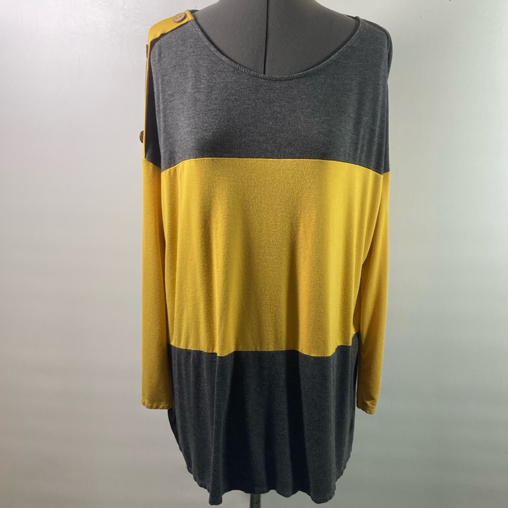 Coco Main Top/Tunic Women Size Large Gold & Gray Long Sleeve